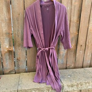 SIORO Women's Mauve Purple Robe 3/4 Sleeves Waist Tie Pockets Size Medium